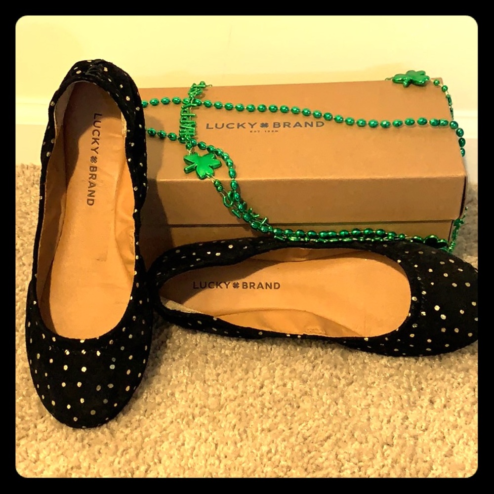 Lucky Brand 🍀 | Suede Gold Polka Dot Ballet Flat - Picture 2 of 4